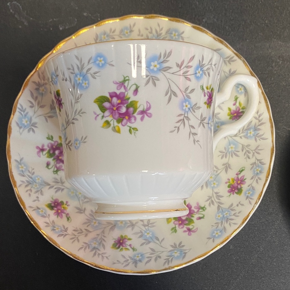Stafford Floral Mug and Saucer with Gold Rim